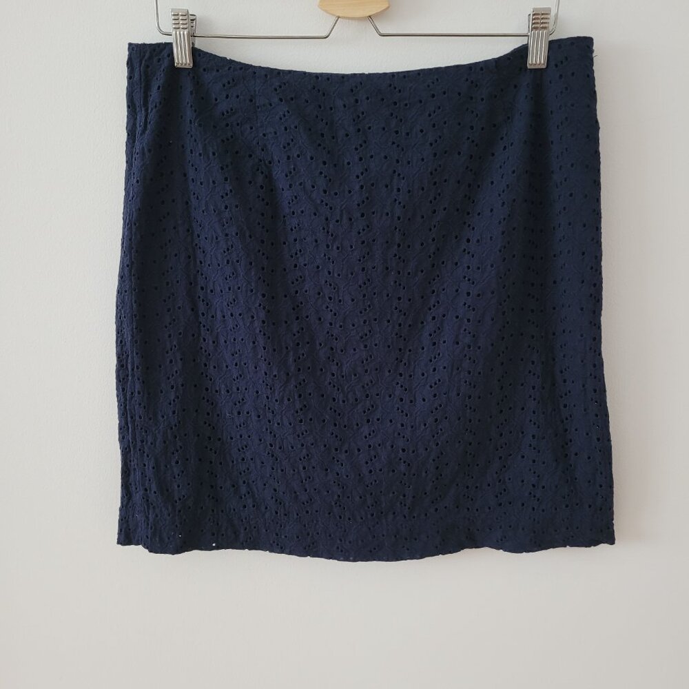 L.L.Bean Navy 100% Cotton Broderie Anglaise Mini Skirt-Size 14